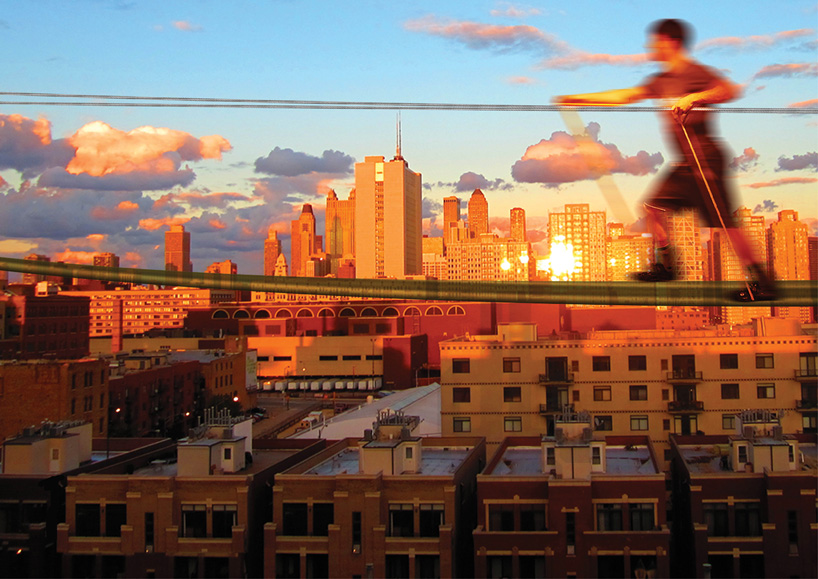 UGO urban gliding system spans across architectural structures