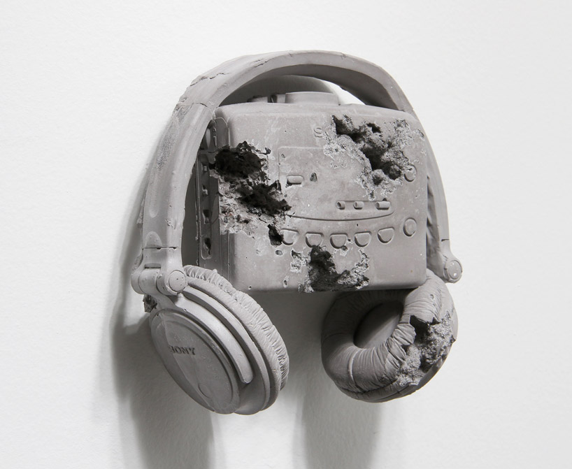daniel arsham's fossilized musical instruments exhibit at galerie perrotin paris