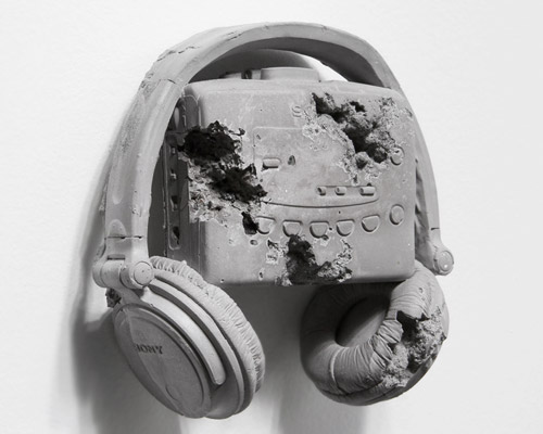 daniel arsham's fossilized musical instruments exhibit at galerie perrotin paris