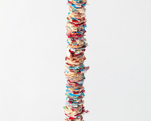 lenka clayton stacks tissue confetti tower from 18,180 paper sheets