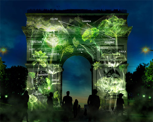 naziha mestaoui projects virtual forests growing onto paris' monuments