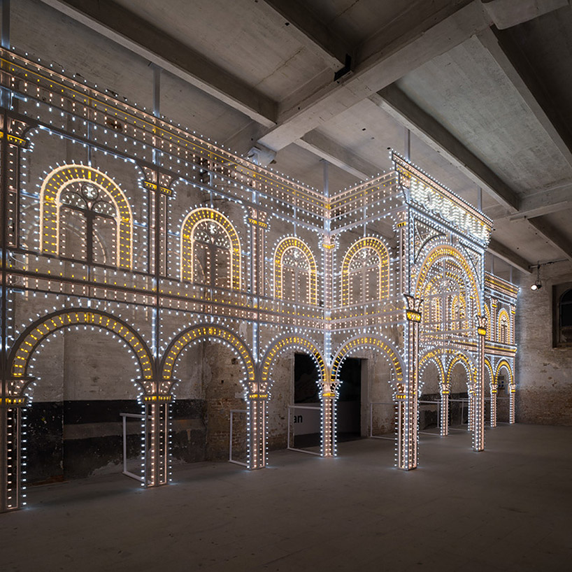 rem koolhaas frames monditalia entrance with swarovski la dolce vita illuminato