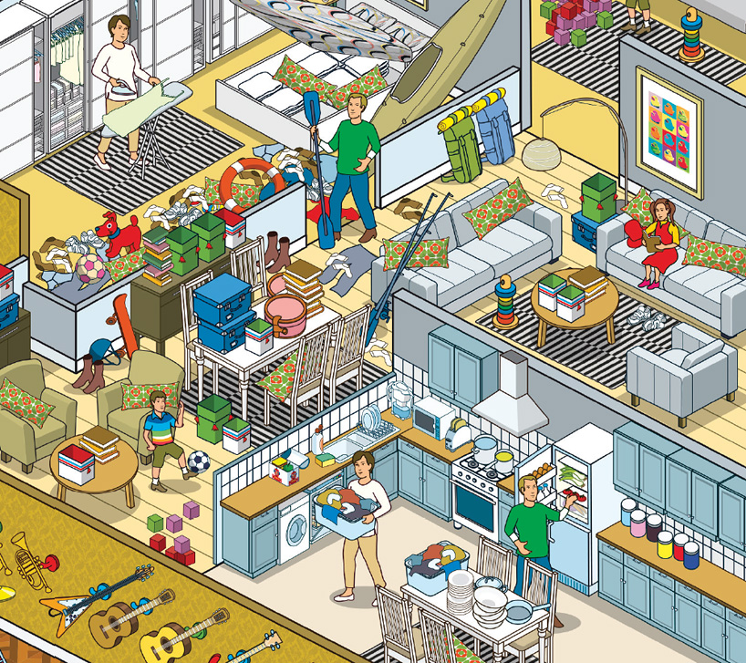 rod hunt illustrates 10 ikea families + their homes for russian campaign