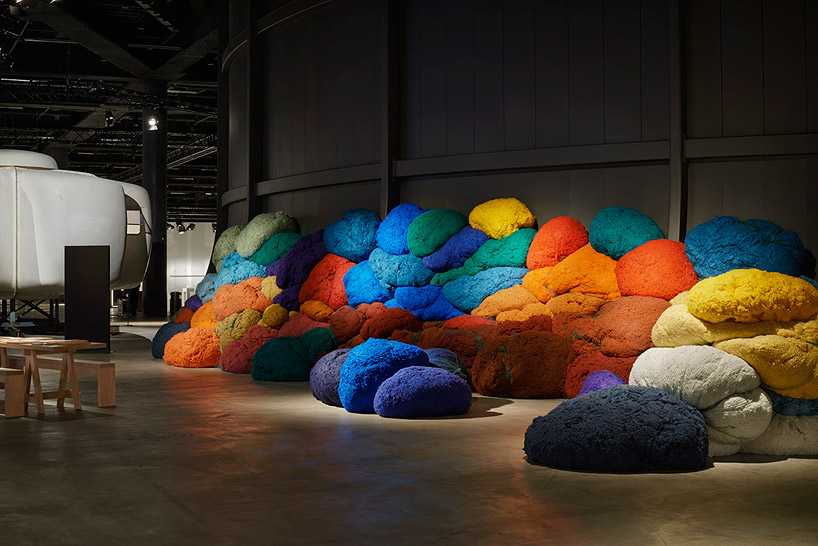 sheila hicks knots colorful fiber bundles for seance at design miami/ basel