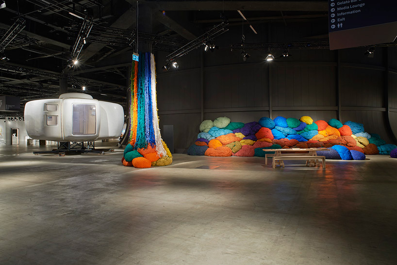sheila hicks knots colorful fiber bundles for séance at design miami/ basel