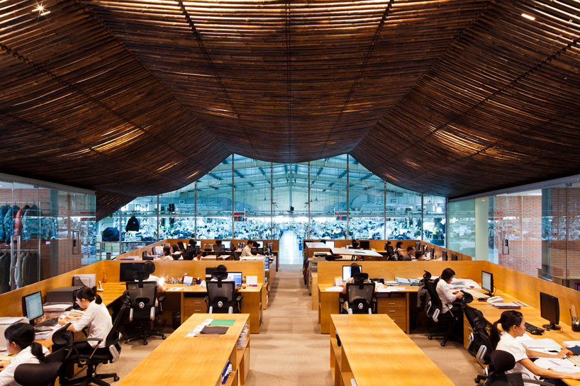 vo trong nghia architects renovates factory office with bamboo ceiling