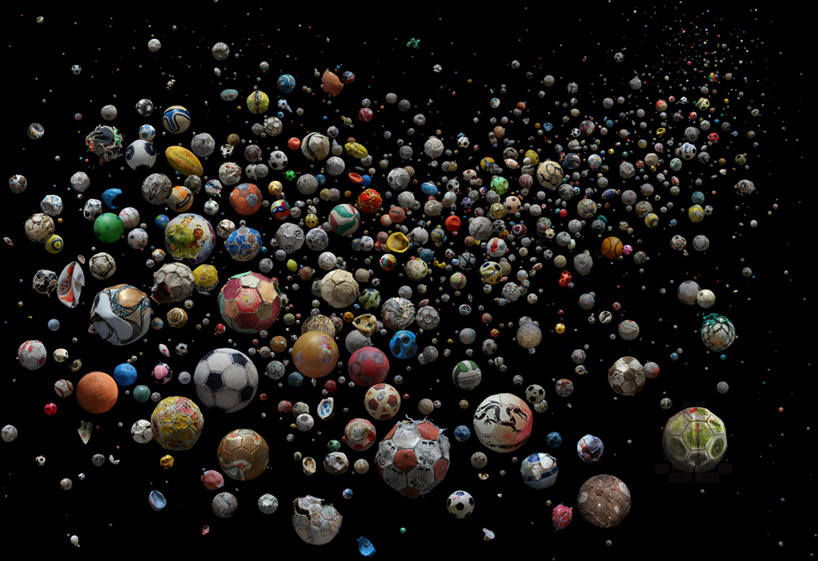 mandy barker recomposes 769 washed-up footballs to highlight marine pollution