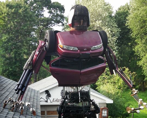 wisconsin man builds 23-foot-tall transformer from an oldsmobile alero 