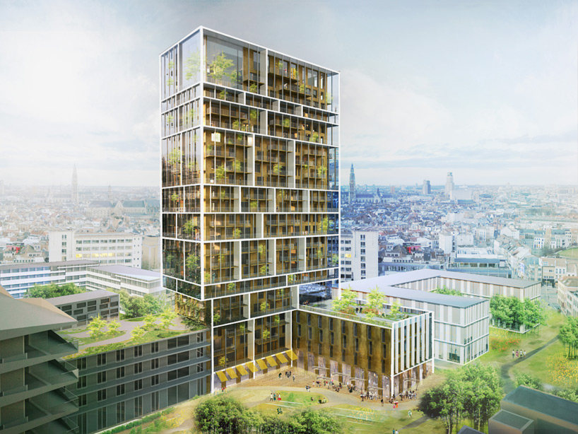 gridded residential tower in antwerp by C.F. møller and brut