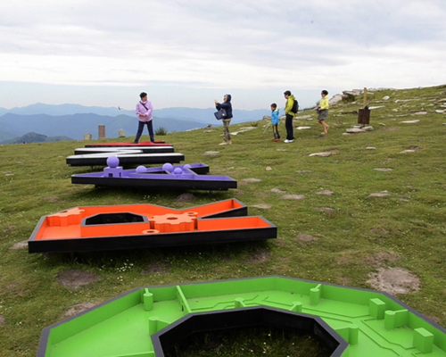 ABCDGOLF mini golf installation situated atop pyrenees mountain range