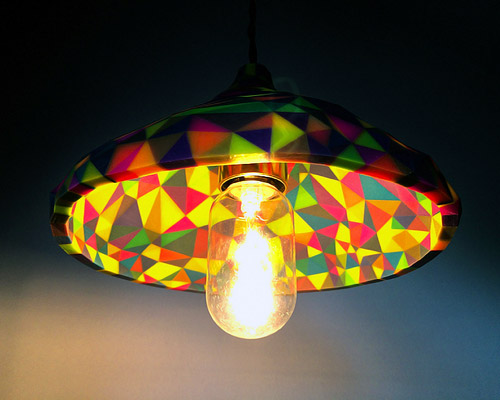 daniel hilldrup 3D prints triangulated multi-colored lampshades