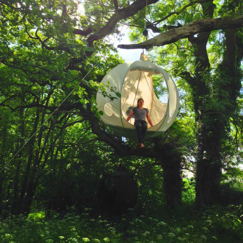 the hanging tent company floats spherical roomoon into the air