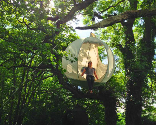 the hanging tent company floats spherical roomoon into the air