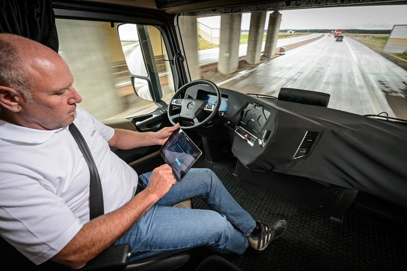 mercedes-benz autonomous truck of the future scans the road with radar and sensors
