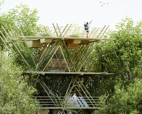 Penda Places Visitors Among Birds With Modular Bamboo Dwellings