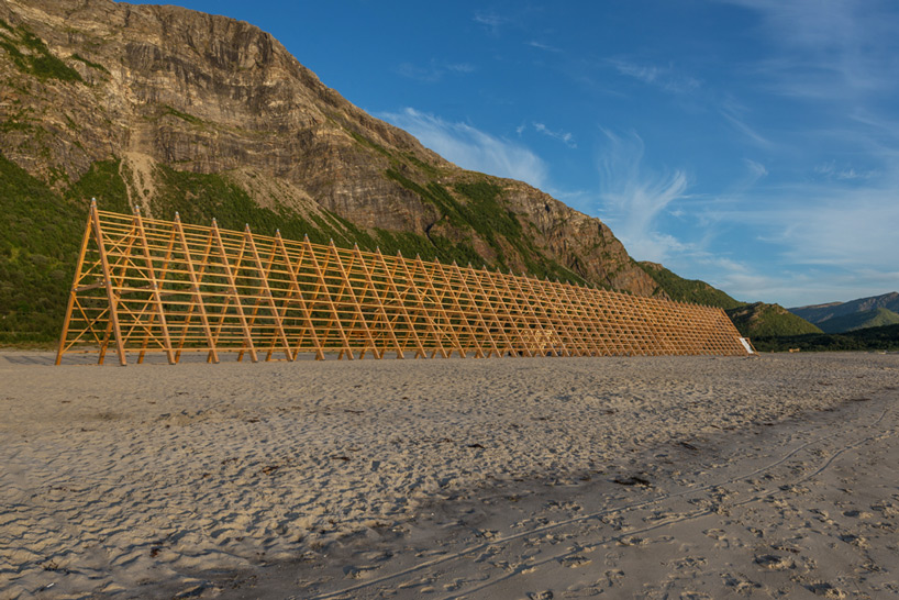 rintala eggertsson installs fish rack structures on norway beach for SALT festival