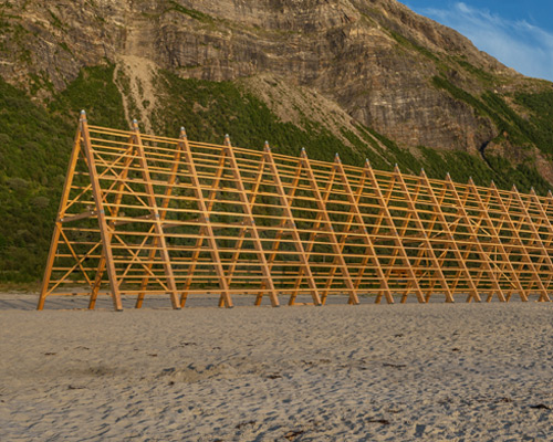 rintala eggertsson installs fish rack structures on norway beach for SALT festival