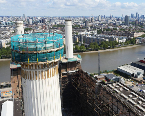 dismantling of battersea power station chimneys begins
