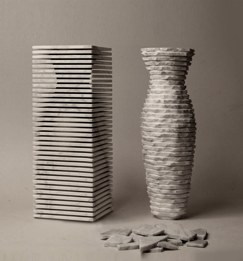 paolo ulian + moreno ratti shape marble vase with dual personality