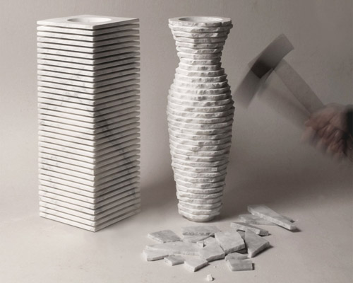 paolo ulian + moreno ratti shape marble vase with dual personality