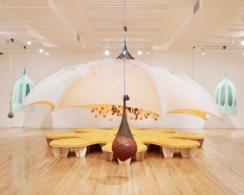 ernesto neto sets sensory sculptures within the aspen art museum