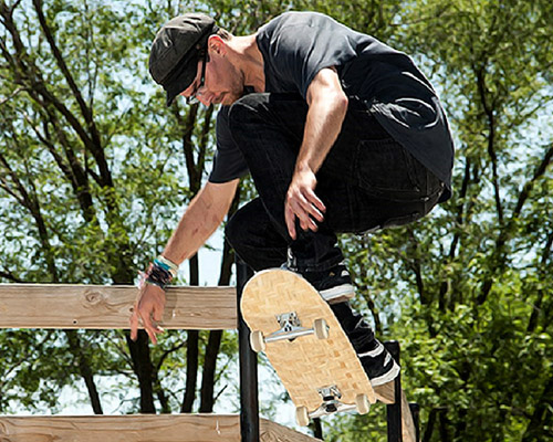makelab + HERObike weave durable bamboo composite skateboards