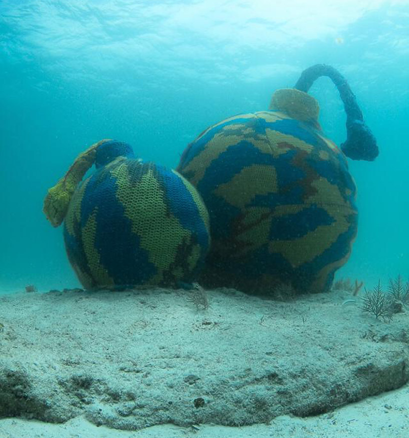 crochet artist olek in the deep-end with underwater time bomb