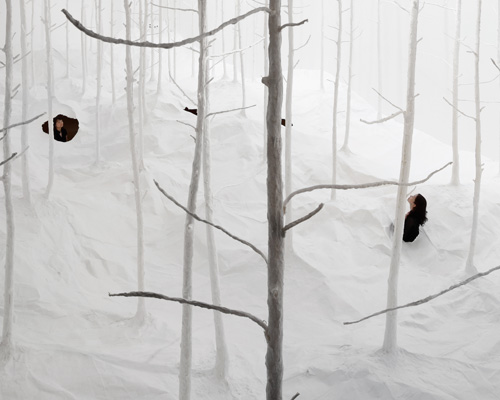 takashi kuribayashi installs paper forest at the sapporo art museum