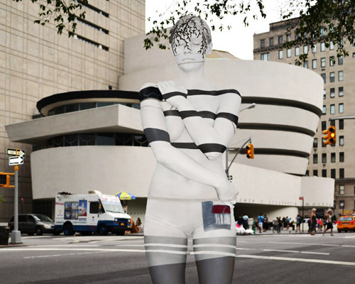 trina merry body paints people to blend with NYC architecture