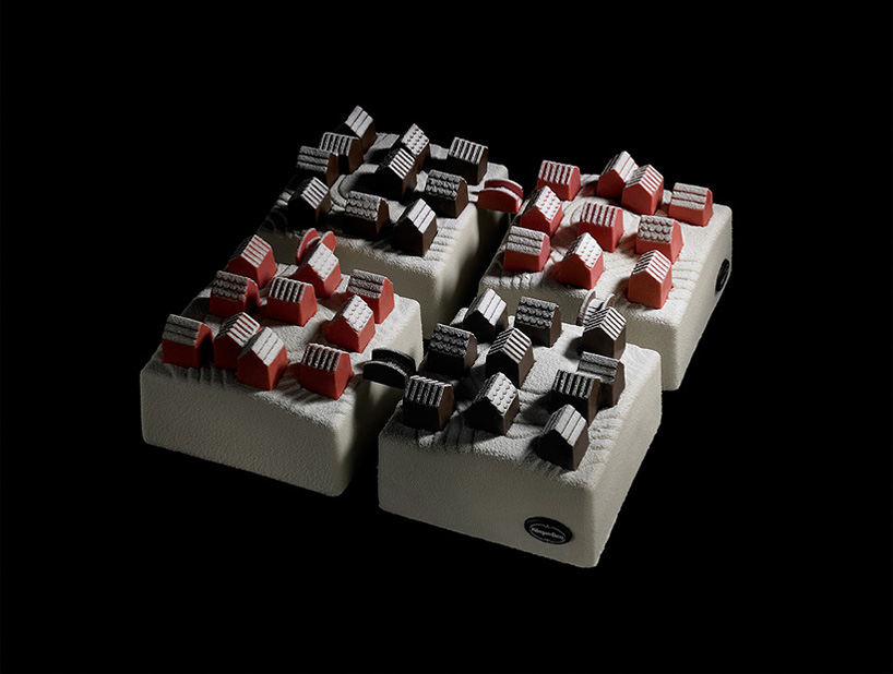 nendo bridges ice cream cake village for häagen-dazs with chocolate
