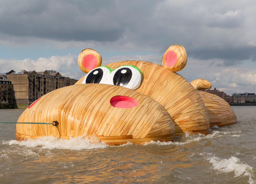 florentijn hofman floats huge hippopotamus down the river thames