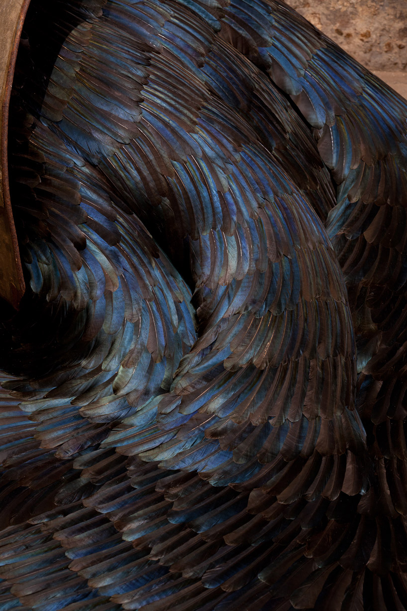 kate mccgwire layers feather sculptures at st mary in the castle