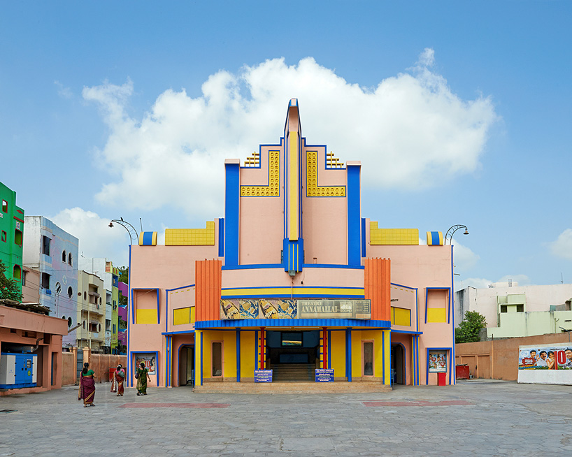 vibrant façades animate movie theater architecture in south india