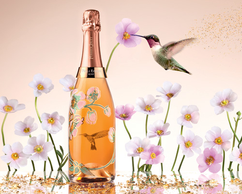 vik muniz composes golden hummingbird for perrier-jouët belle époque rosé 