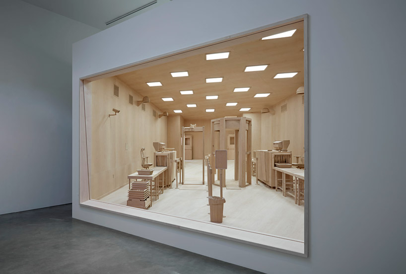 roxy paine carves life-sized airport security checkpoint from wood