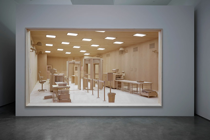 roxy paine carves life-sized airport security checkpoint from wood