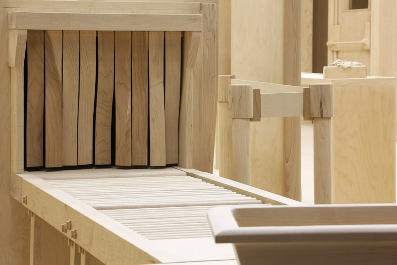 roxy paine carves life-sized airport security checkpoint from wood