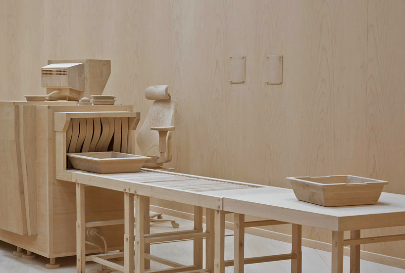 roxy paine carves life-sized airport security checkpoint from wood