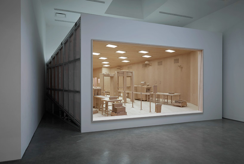 roxy paine carves life-sized airport security checkpoint from wood