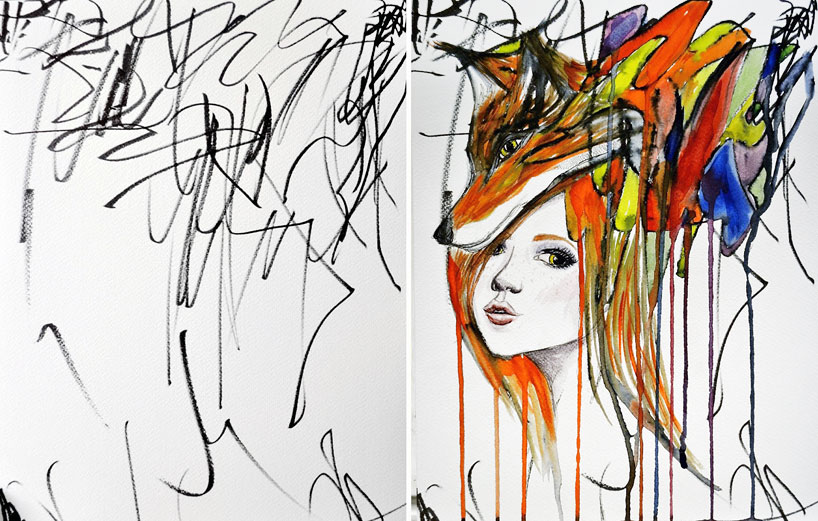 artist turns her daughter's doodles into watercolor works