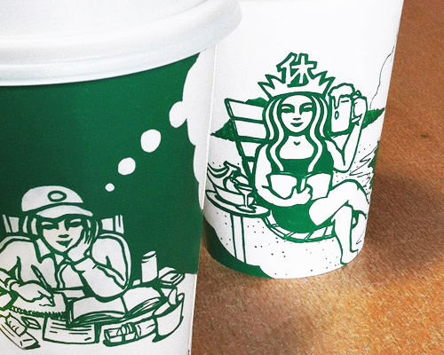 artist-illustrated starbucks cups place coffee mermaid in countless scenes