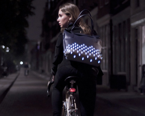 julie thissen weaves retro-reflective patterns into cyclist bags