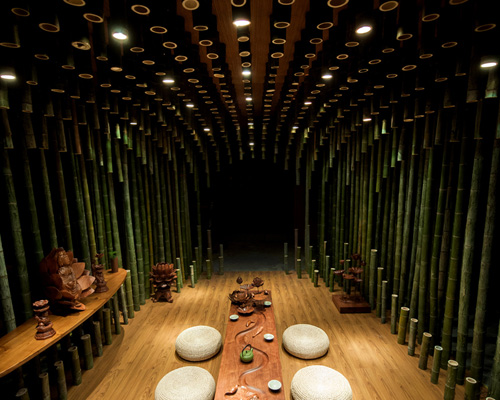 tea room by minax creates optical effects with lotus + bamboo