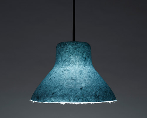 nendo molds bi-color washi lamp using 3D papermaking technique