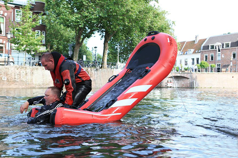 rescue tip-board by spark design is an inflatable tilting life-raft