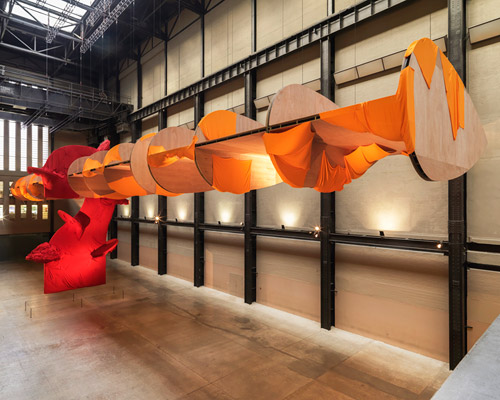 richard tuttle drapes winged sculpture with textiles for turbine hall