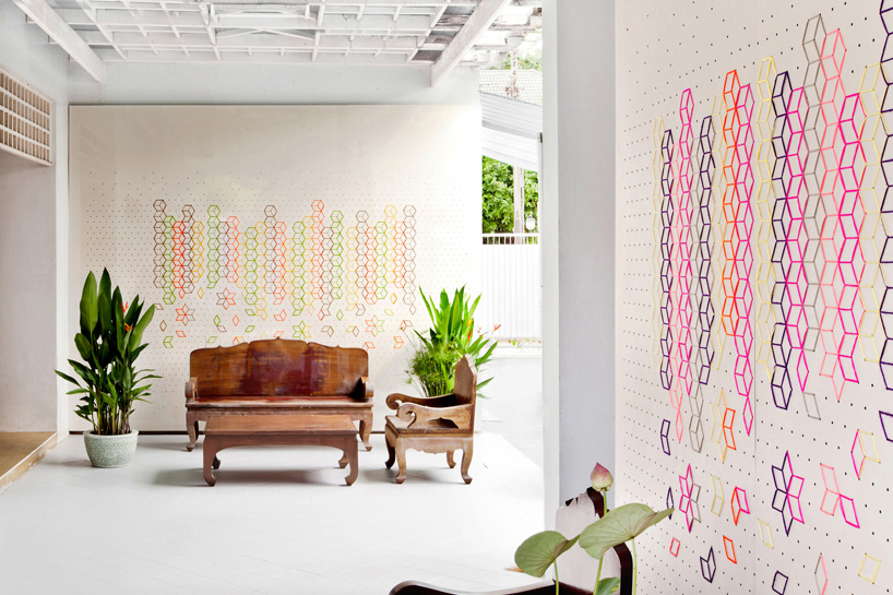 tripasai architects embroidered flower lobby japanese stitching art sashiko bangkok