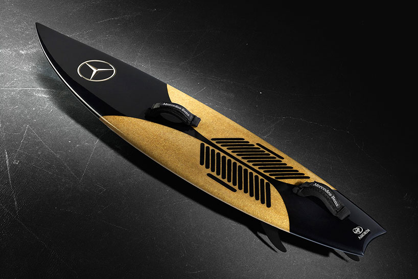 mercedes-benz surfboard for garrett mcnamara made entirely of portuguese cork