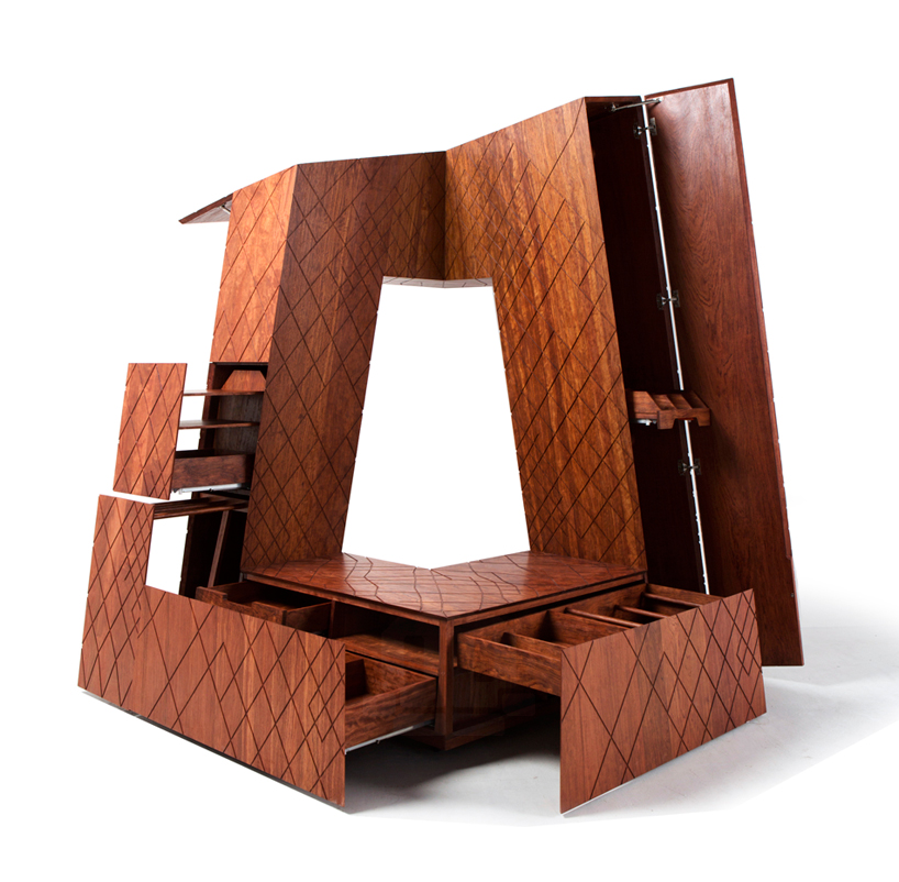 naihan li renders OMA's CCTV headquarters as a wooden storage cabinet