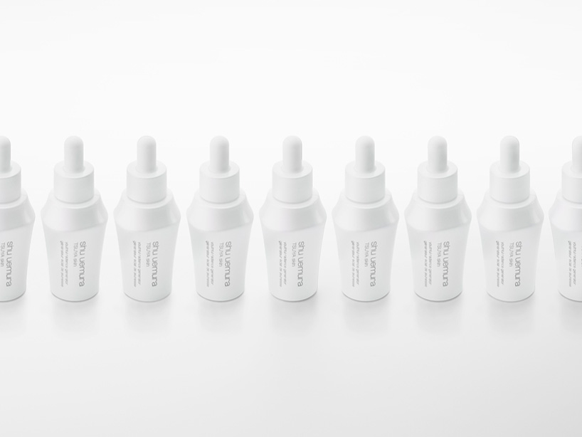 nendo for shu uemura visualizes smooth skin with cosmetic containers